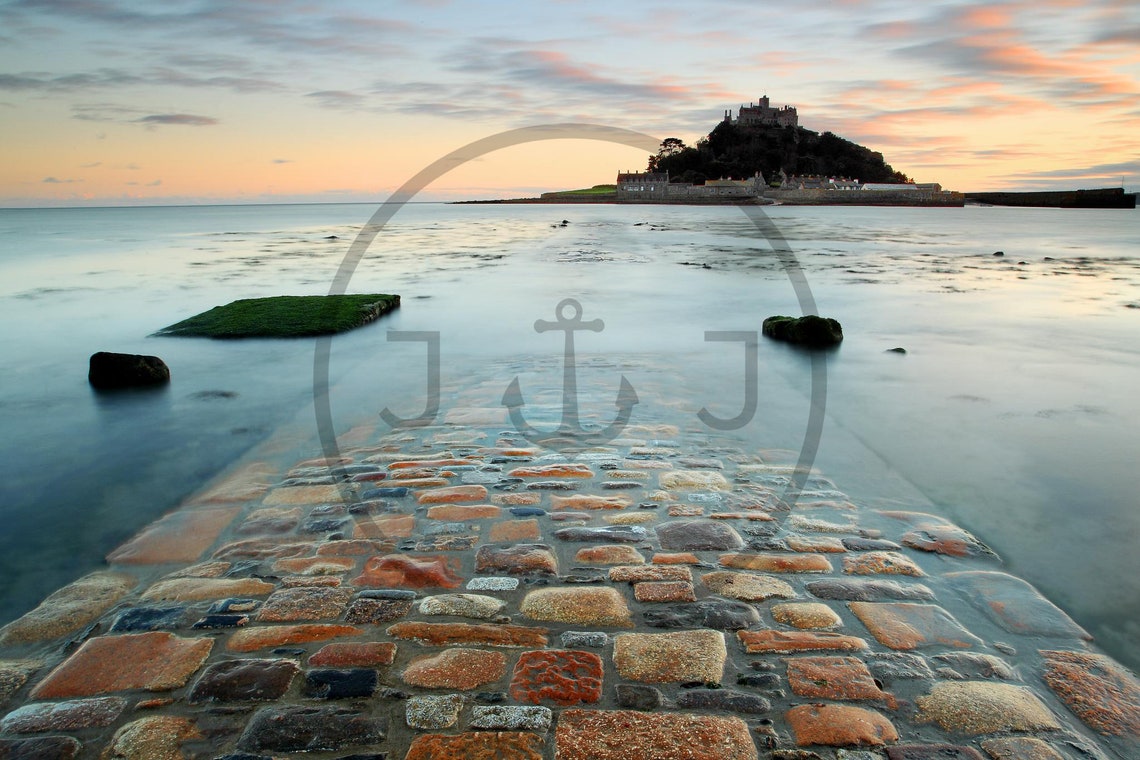 St Michaels Mount Cornwall Stone Causeway Sunset Tidal Island Poster - Image 3