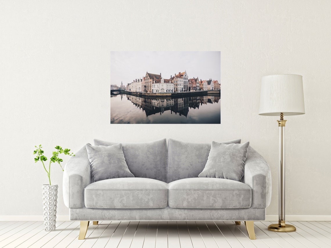 Brugge Belgium Medieval Canal Houses Mirror Reflection Poster - Image 2