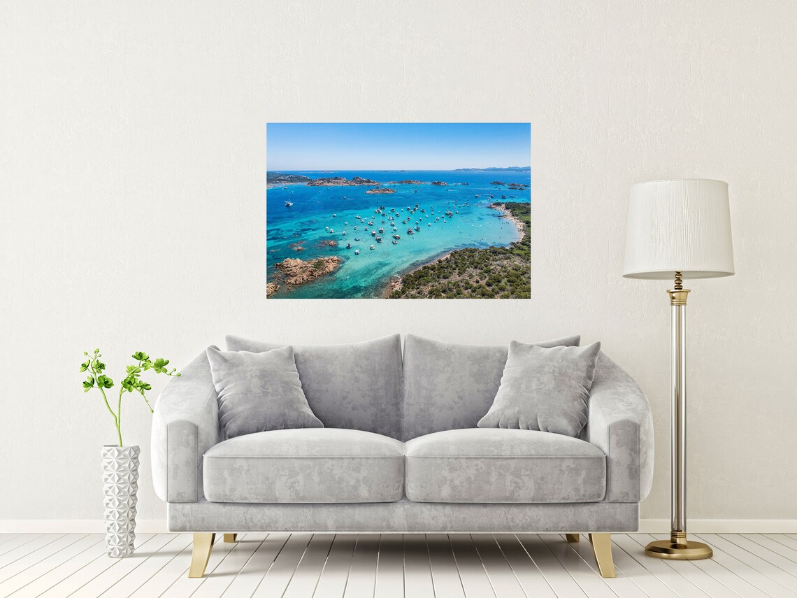 Sardinia Turquoise Bay Aerial Photo with Anchored Sailing Boats Poster - Image 2