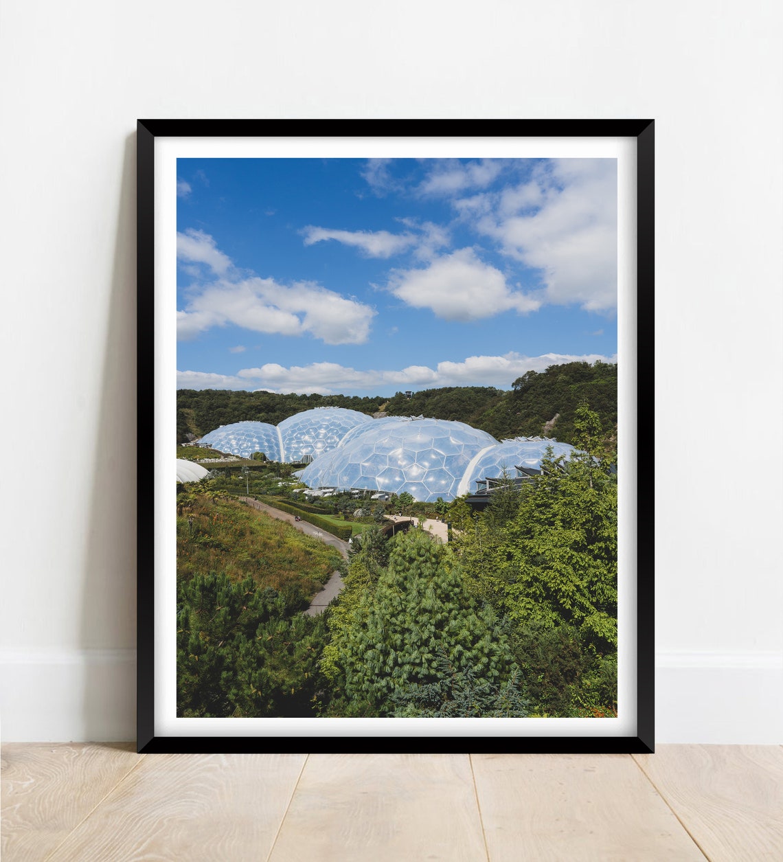 Eden Project Cornwall Biomes Domes Under Blue Sky Garden Poster