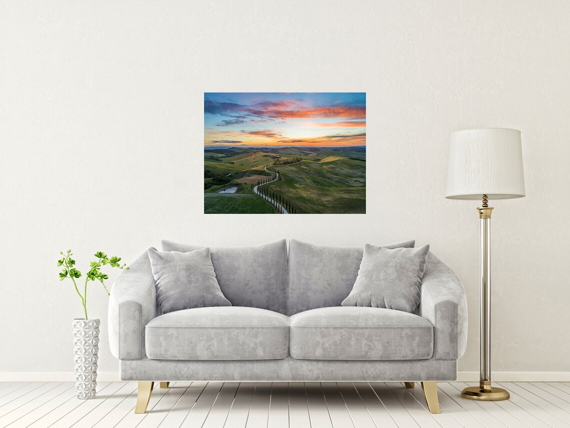 Tuscany Italy Cypress Road Rolling Green Hills Sunset Poster - Image 2
