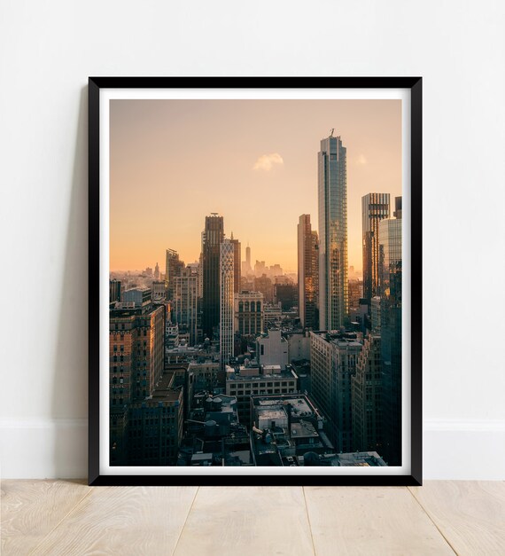 New York City Manhattan Skyline Golden Hour Sunset Photo Poster