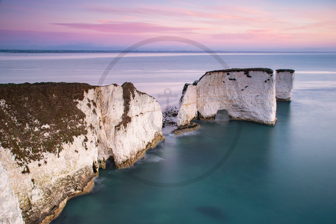 Old Harry Rocks White Chalk Sea Stacks Glowing at Pastel Dusk Poster - Image 3
