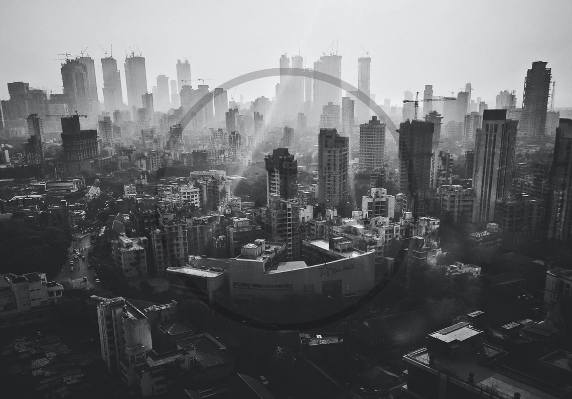 Mumbai India Black And White Skyline Through Morning Haze Poster - Image 3