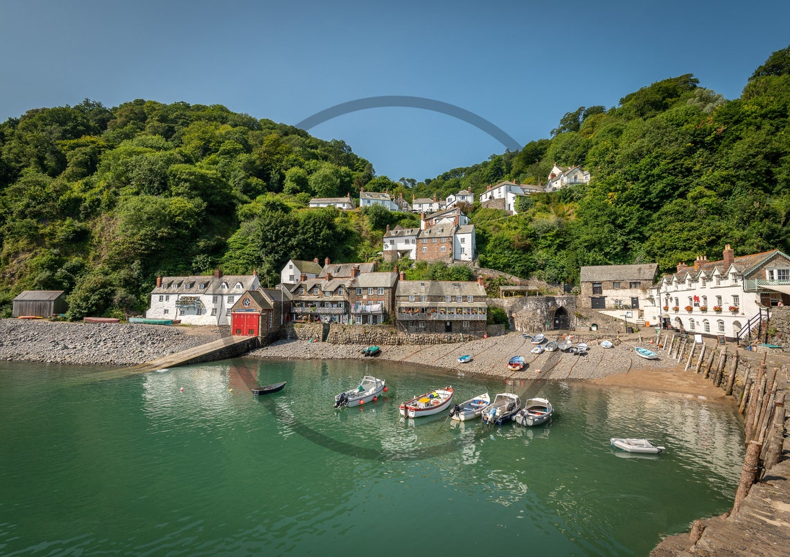 Clovelly Village Harbour Devon Cottages Boats Green Hills Poster - Image 3