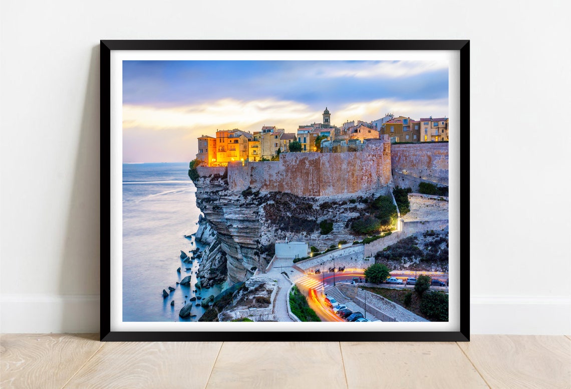 Bonifacio Corsica Clifftop Town at Dusk with Sea View Poster