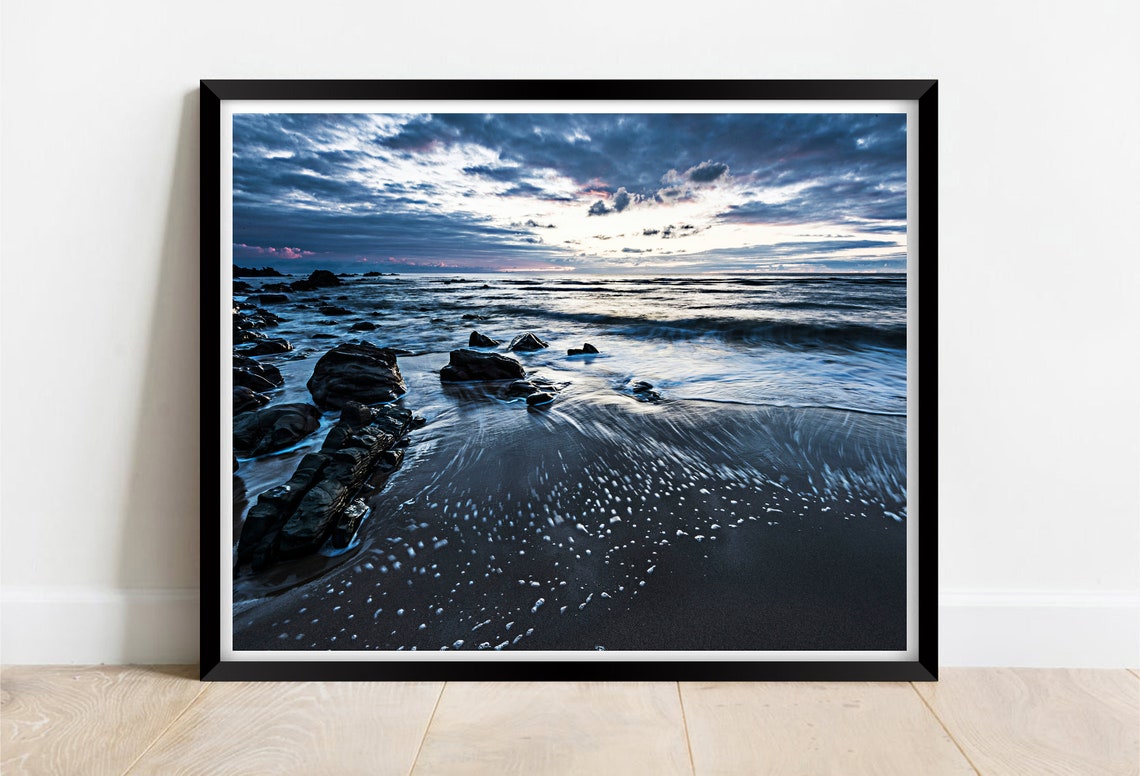 Crantock Beach Cornwall Rocky Shore Twilight Seascape Poster