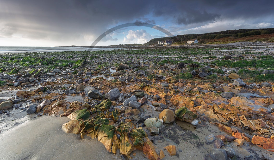 Port Eynon Beach Wales Rocky Shore Colorful Stones Dramatic Sky Poster - Image 3