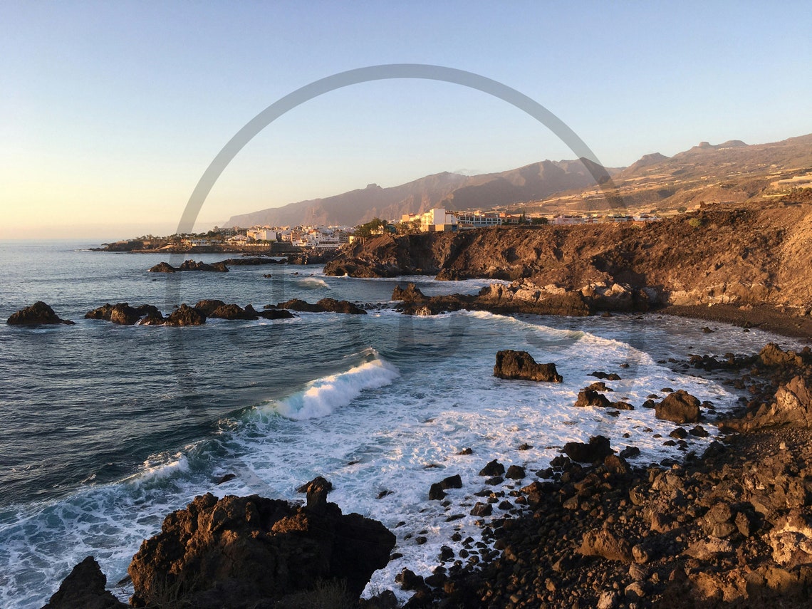 Tenerife Canary Islands Rocky Coast Sunset Waves Photo Poster - Image 3