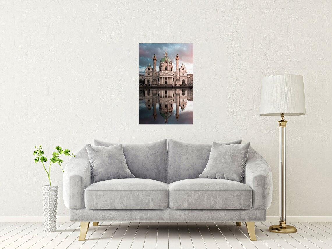 Karlskirche Church Vienna Austria Reflected In Water At Dusk Poster - Image 2