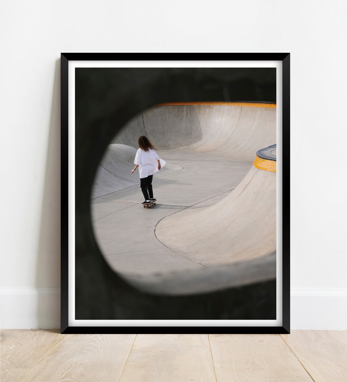 Skateboarder Riding Concrete Skate Park Bowl Creative Frame Poster