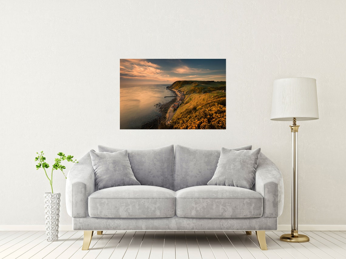 Coastal Village on Cliffs at Golden Sunset Over the Sea Poster - Image 2
