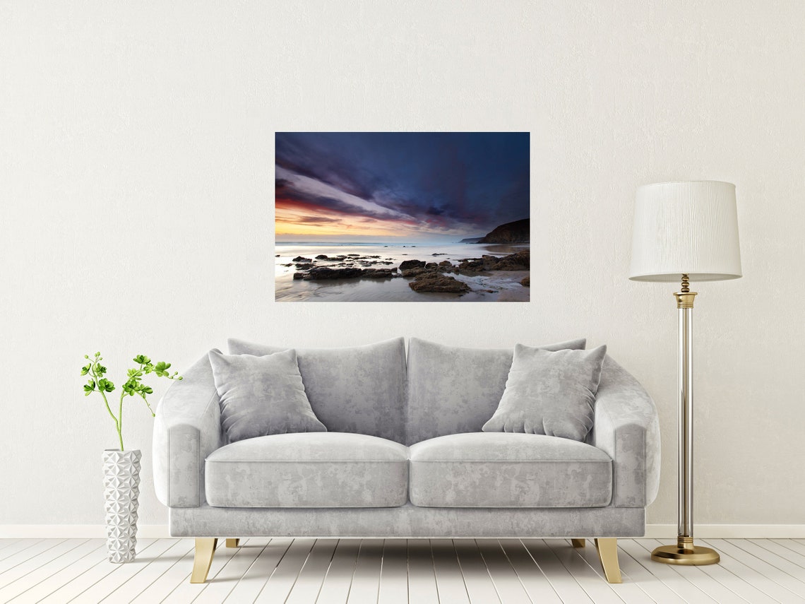 Porthtowan Beach Cornwall Sunset Dramatic Clouds Shore Poster - Image 2