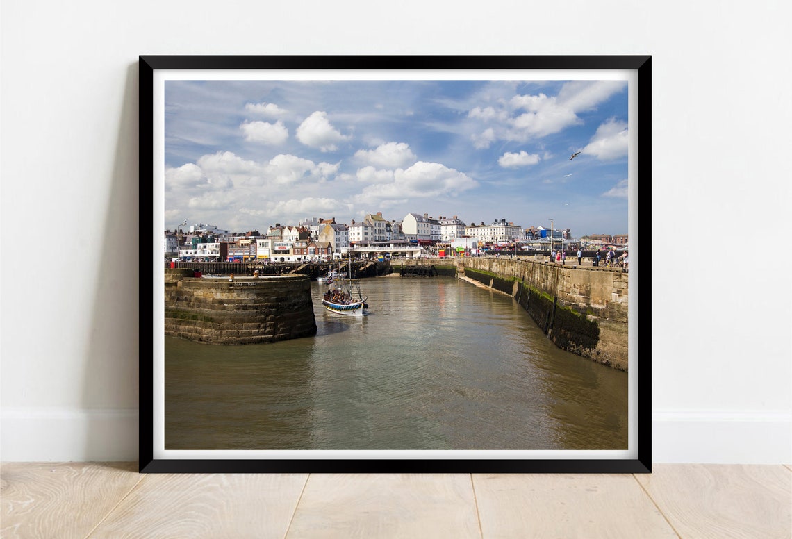 Bridlington Yorkshire Harbour Boat Stone Piers Summer Day Poster