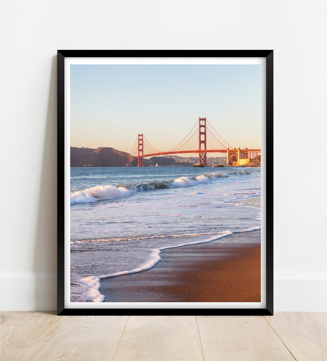 Golden Gate Bridge San Francisco Sunset Beach Waves Iconic View Poster