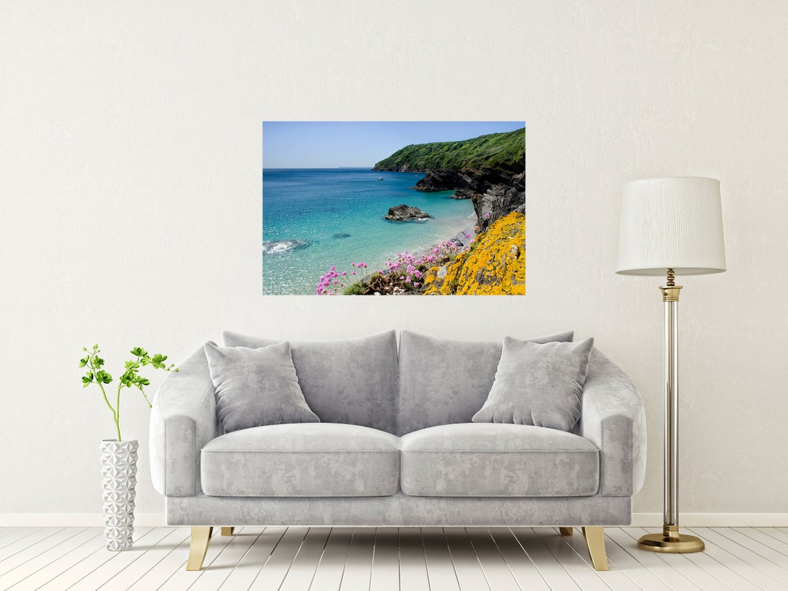 Lantic Bay Cornwall Summer Turquoise Sea Wildflower Cliffs Poster - Image 2