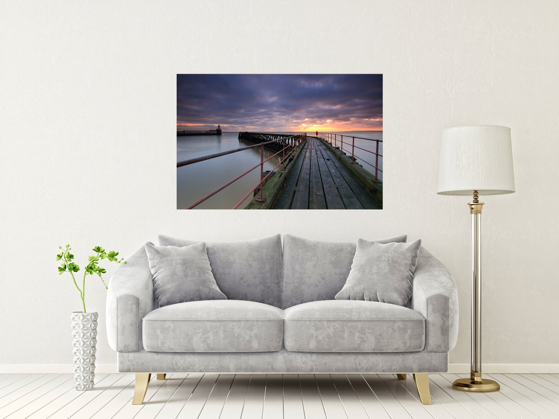 Blyth East Pier Northumberland Sunset Wooden Walkway Dusk Poster - Image 2
