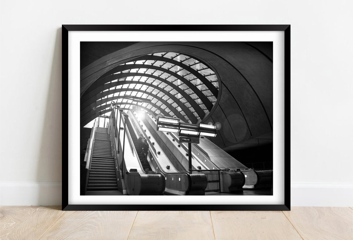London Underground Escalators Black And White Station Poster