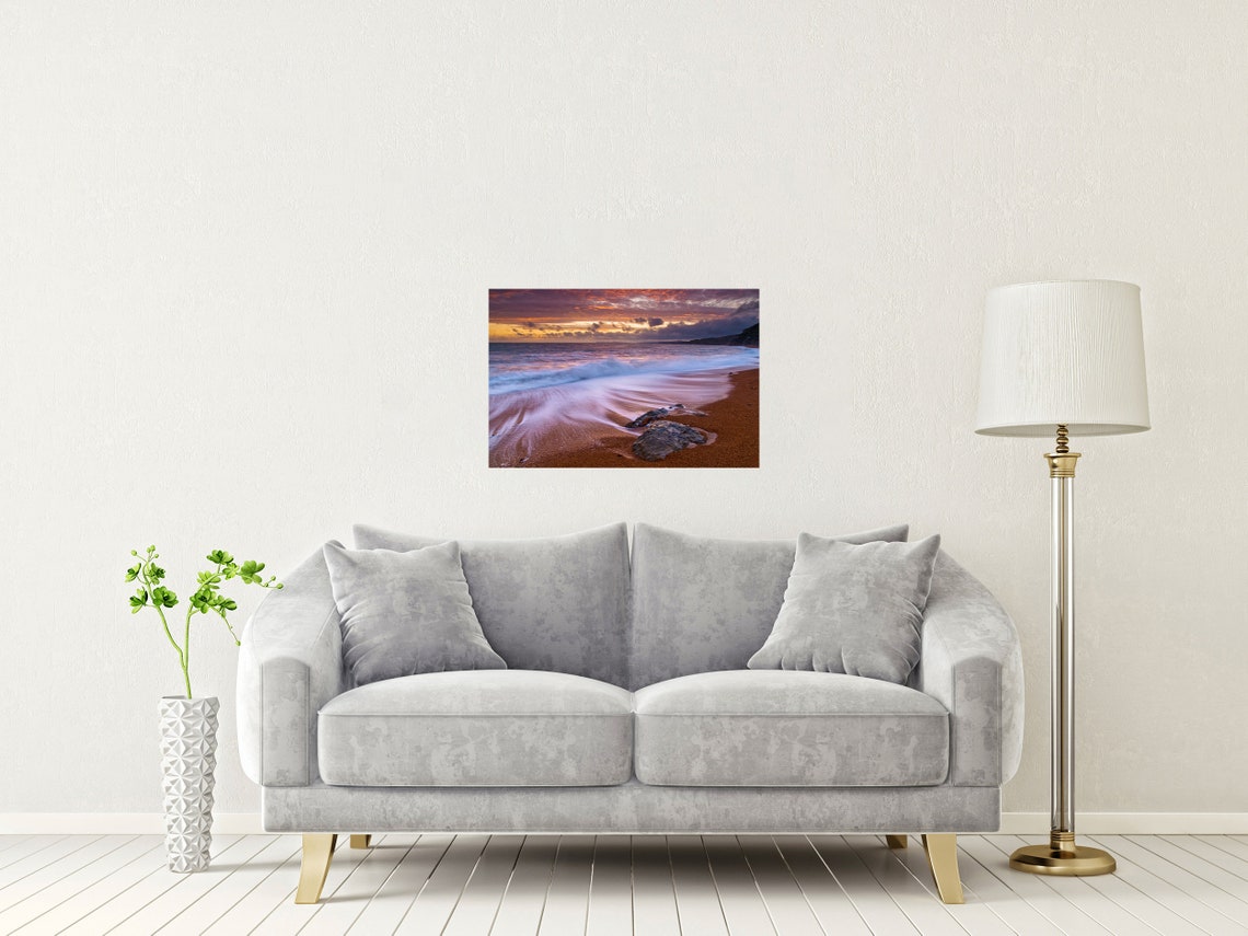 Dramatic Isle Of Wight Sunset Beach Rolling Surf Waves Poster - Image 2