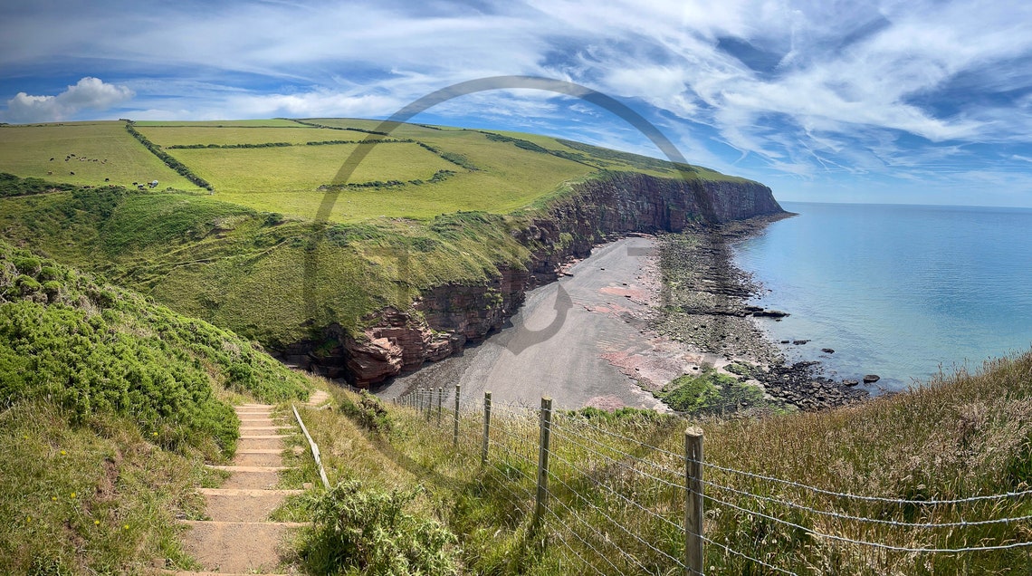 Fleswick Bay St Bees Cumbria Cliff Path Beach Landscape Print - Image 3