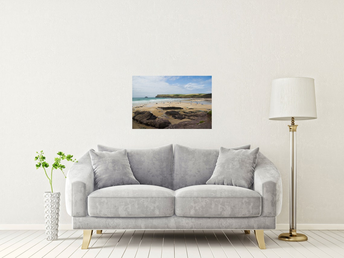 Polzeath Beach North Cornwall Surfers Sandy Bay Rocks View Poster - Image 2