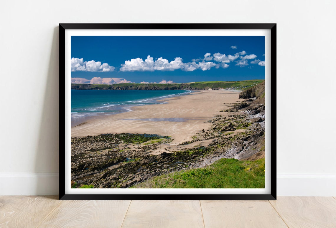 Newgale Beach Pembrokeshire Long Sandy Beach And Rocky Shore Poster