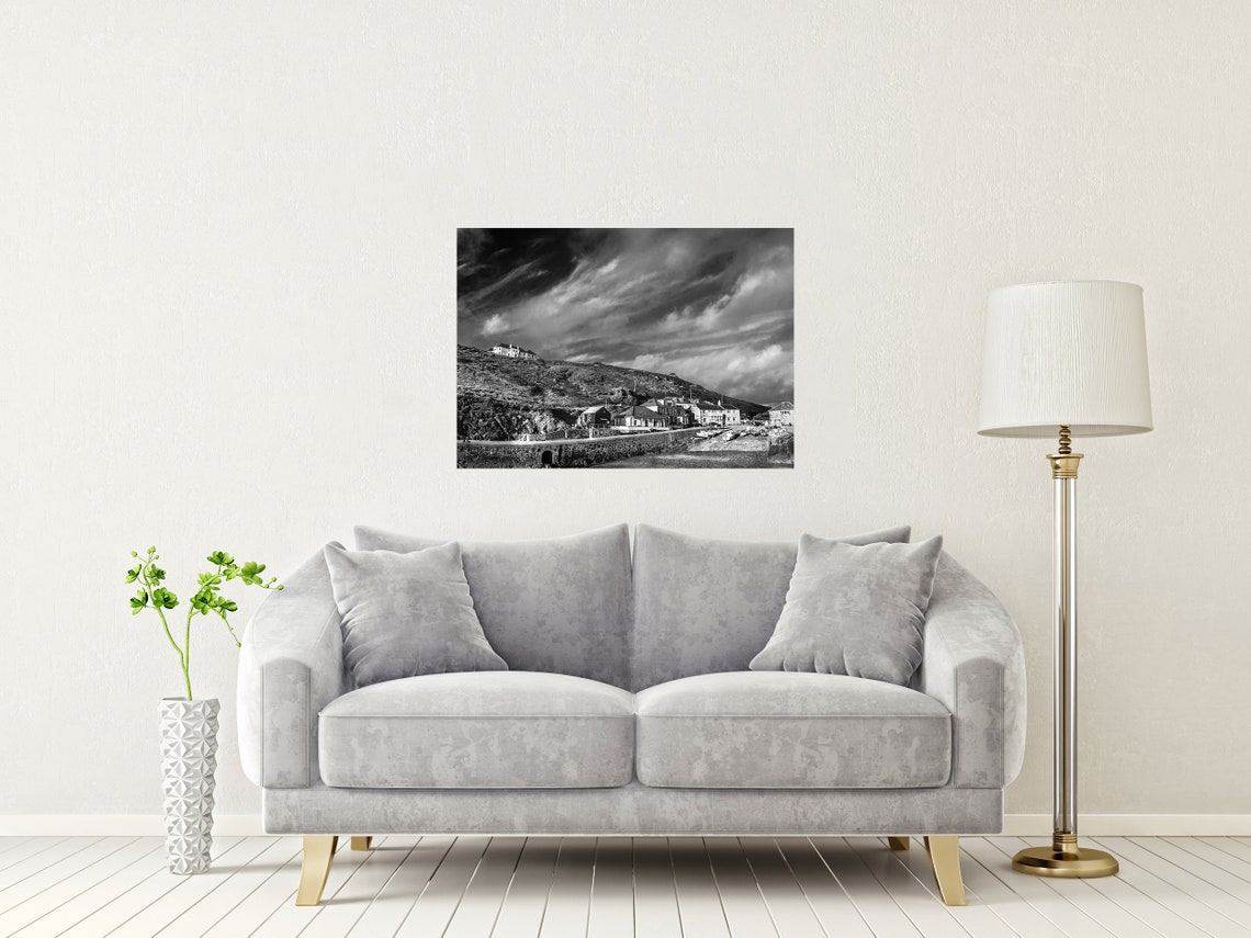 Mullion Cove Cornwall Harbour In Dramatic Black And White Poster - Image 2