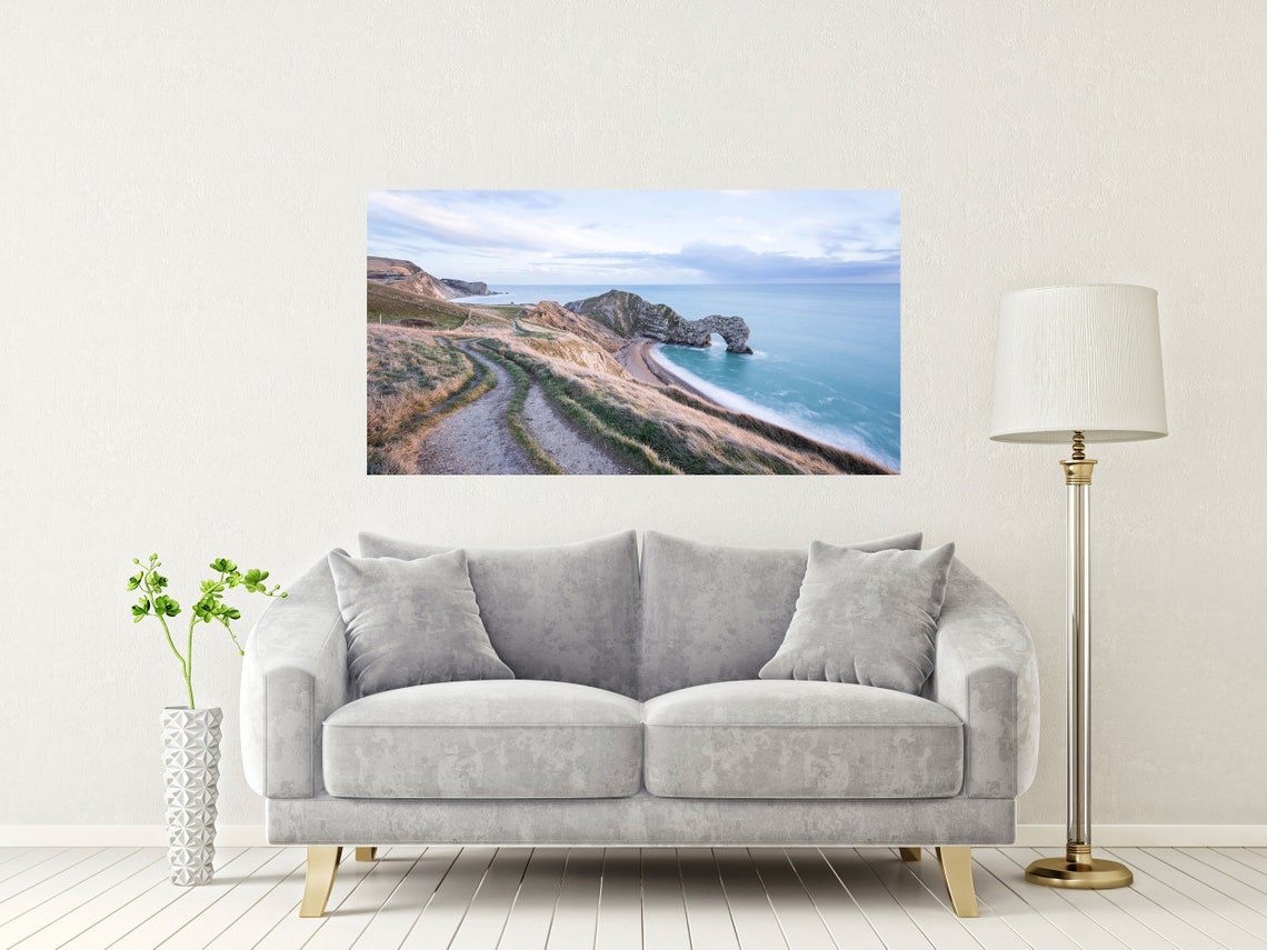 Durdle Door Limestone Arch With a Winding Coastal Path at Dawn Poster - Image 2