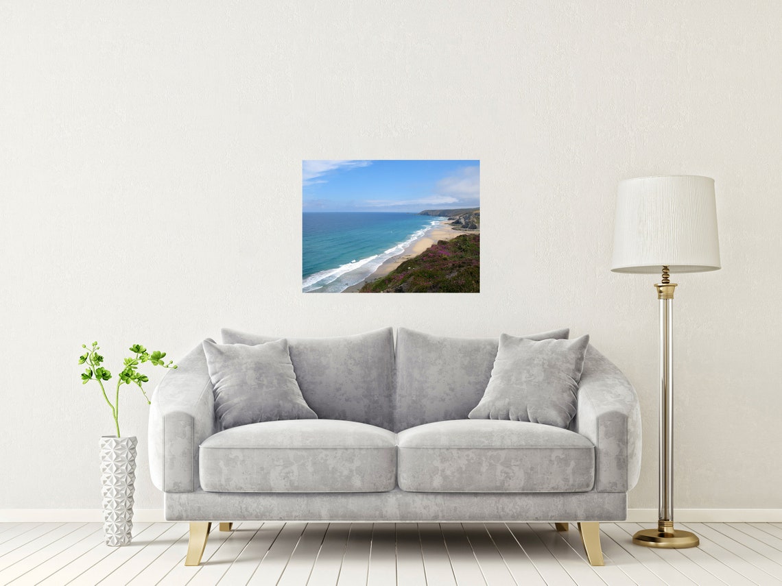 Porthtowan Beach Cornwall Turquoise Waves Golden Sand Cliffs Poster - Image 2