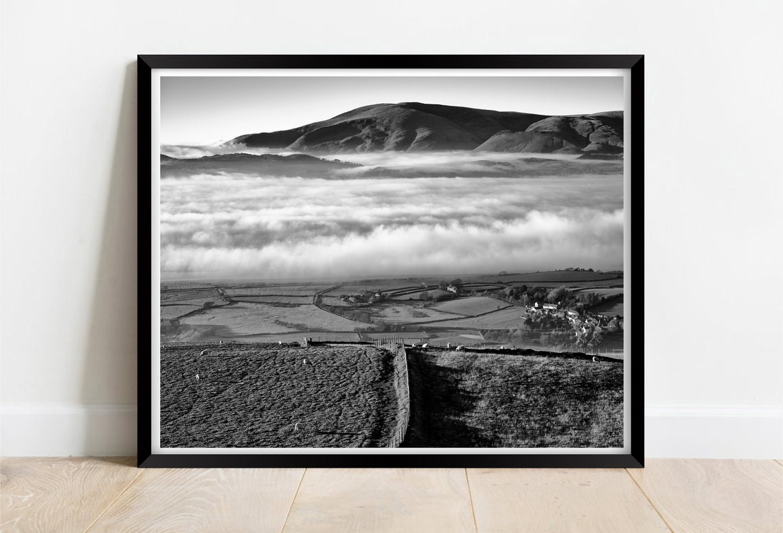 Duddon Valley Lake District Black And White Mist Hills Print