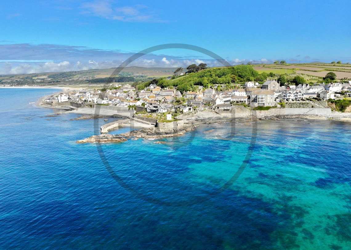 Marazion From The Sea Mounts Bay Cornwall Summer Aerial Poster - Image 3