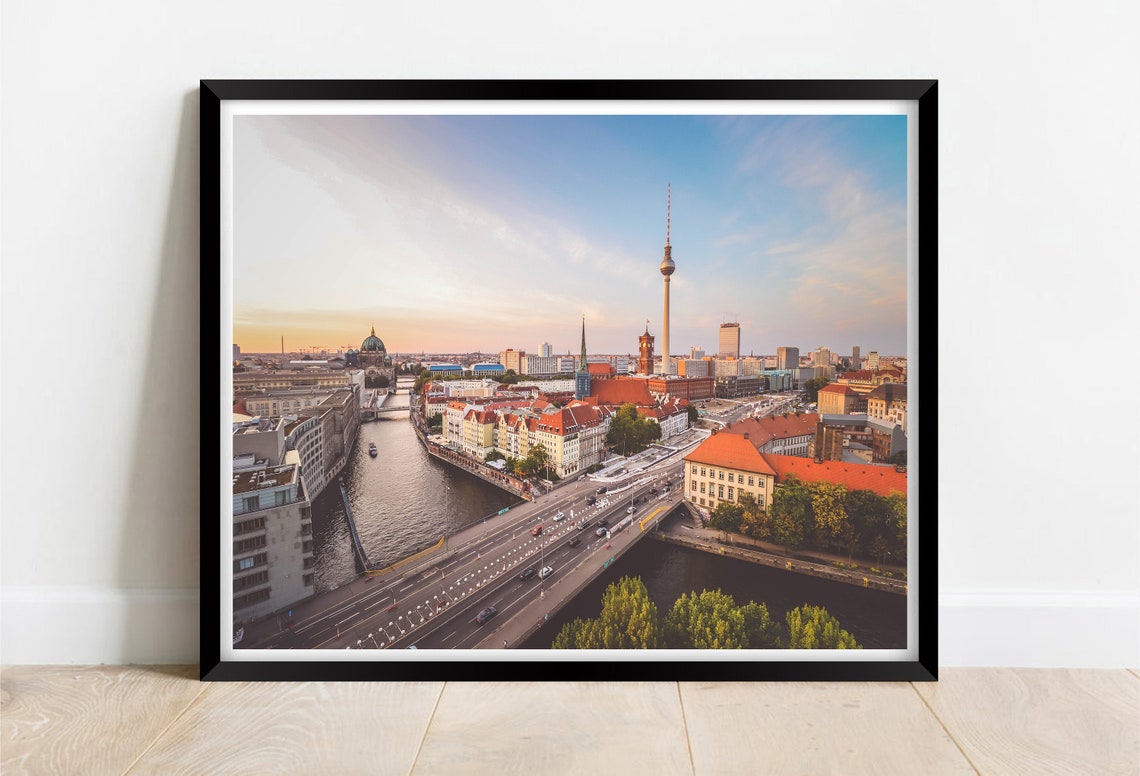 Berlin Germany Sunset City Skyline TV Tower River Aerial Poster