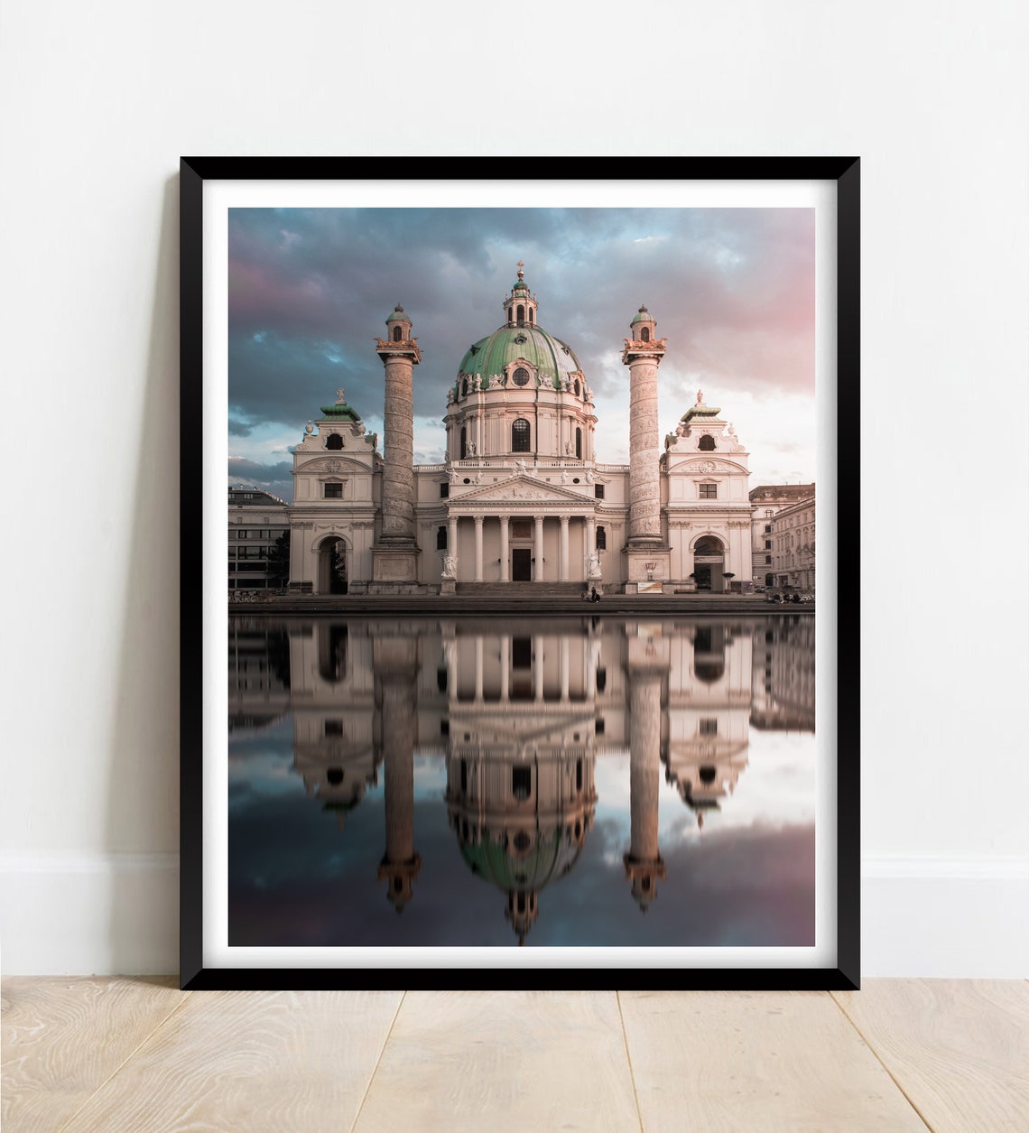 Karlskirche Church Vienna Austria Reflected In Water At Dusk Poster