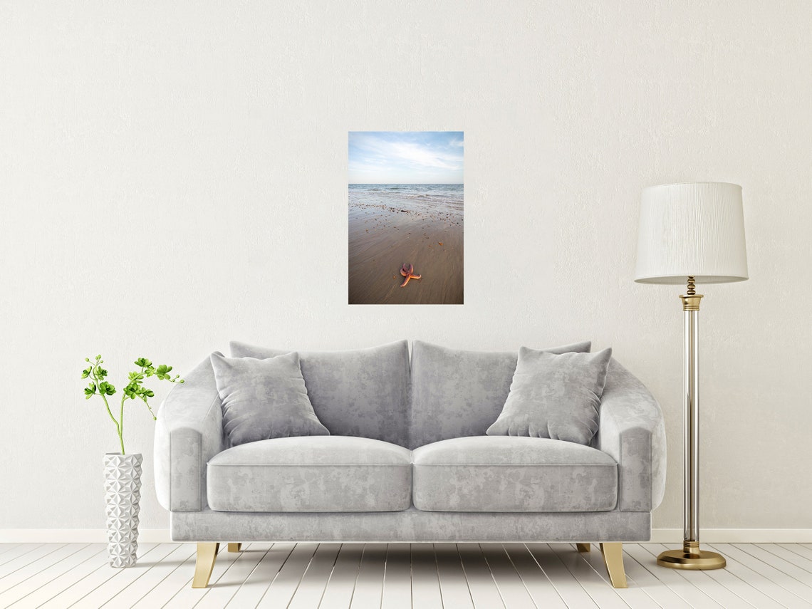 Starfish On Empty Beach Wet Sand Seaside Minimalist Coastal Poster - Image 2