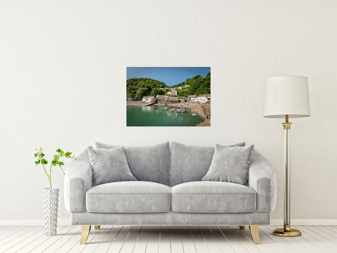 Clovelly Village Harbour Devon Cottages Boats Green Hills Poster - Image 2