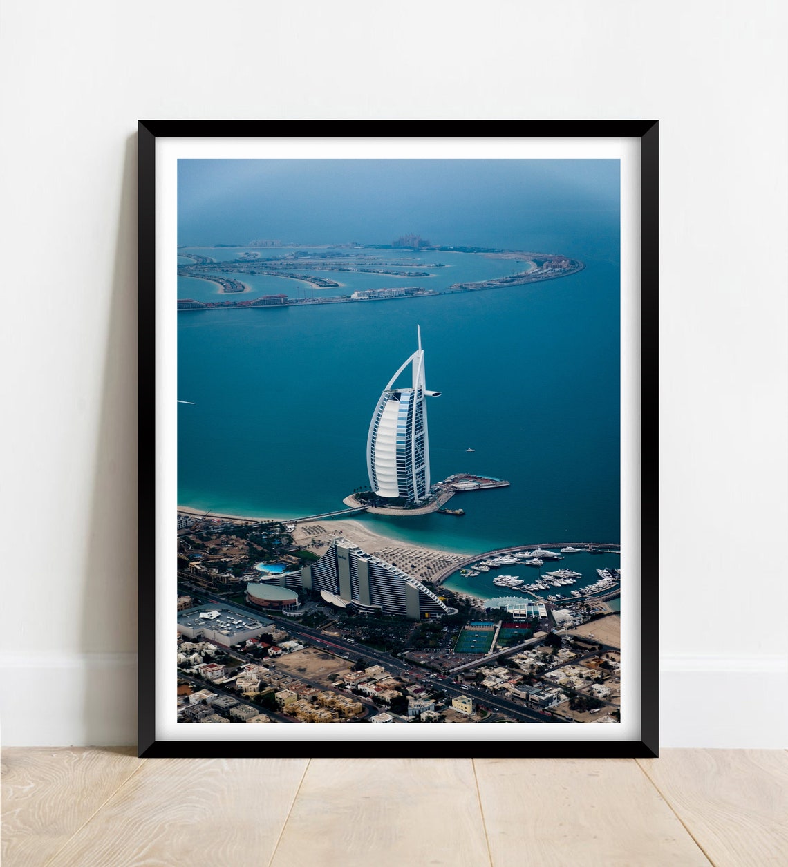 Burj Al Arab Dubai Aerial with Palm Jumeirah Island View Poster
