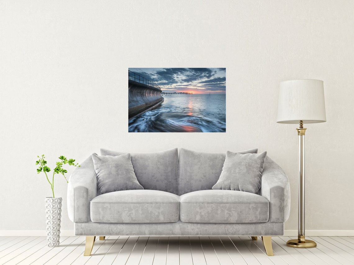 Teignmouth Devon Beach Pier Sunset Curved Sea Wall Glow Poster - Image 2
