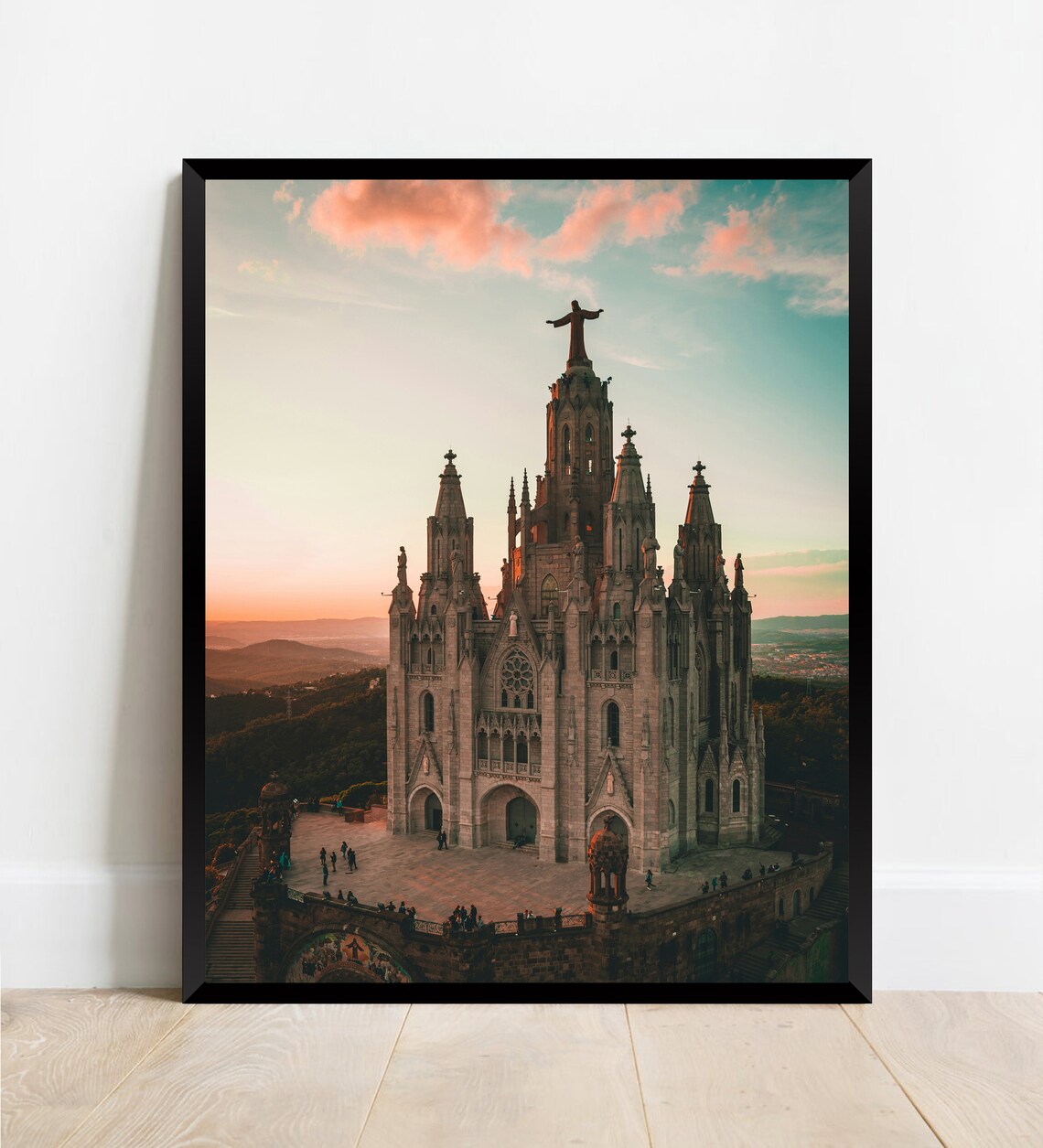 Barcelona Tibidabo Temple Sacred Heart Sunset Church Photo Poster - Image 2