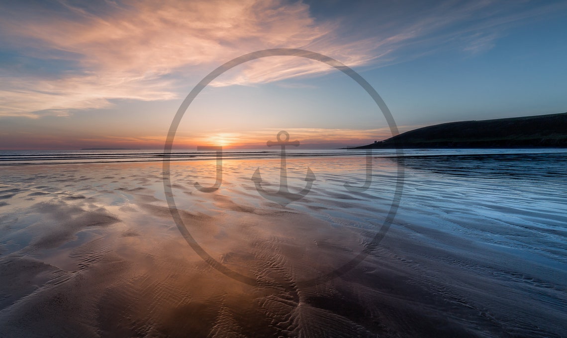 Saunton Sands North Devon Golden Sunset Beach Reflections Poster - Image 3