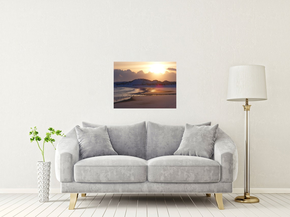 Fraserburgh Beach Scotland Golden Sunset Wet Sand Birds Dunes Poster - Image 2