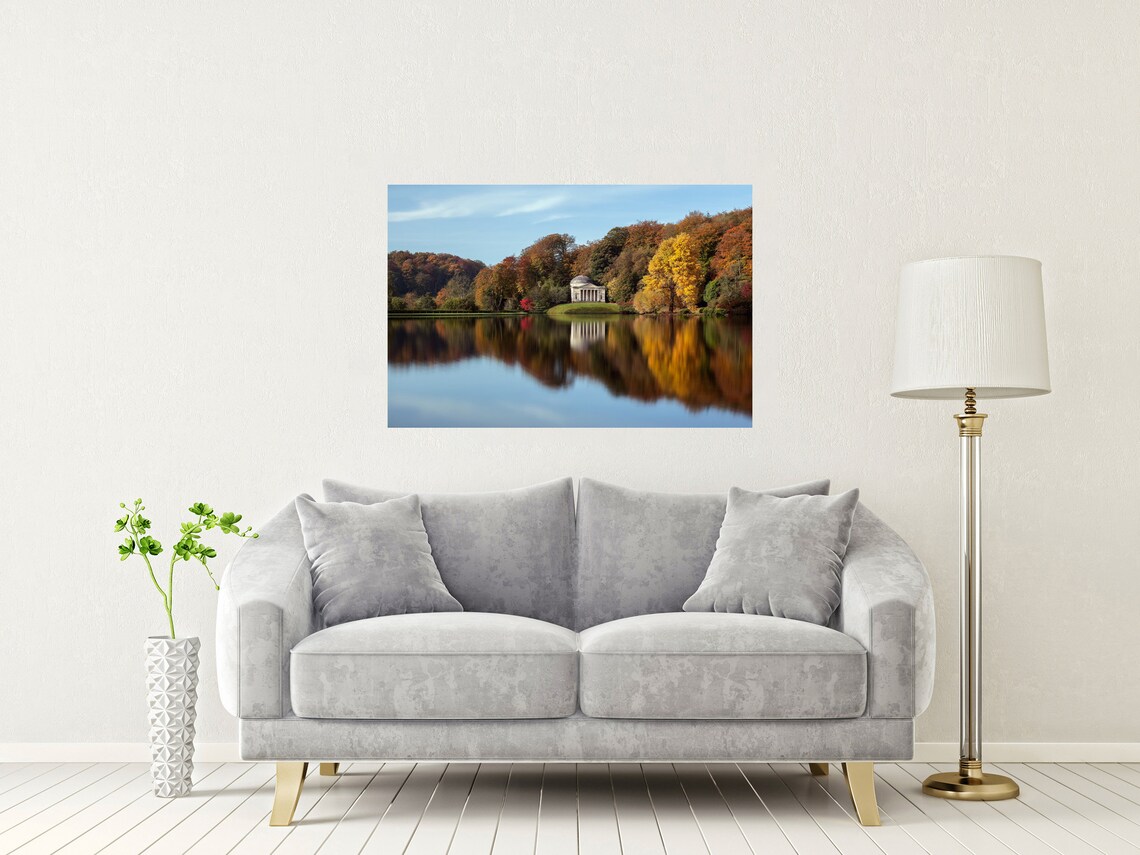 Stourhead Reflections in Autumn, Wiltshire Art Print - Image 2