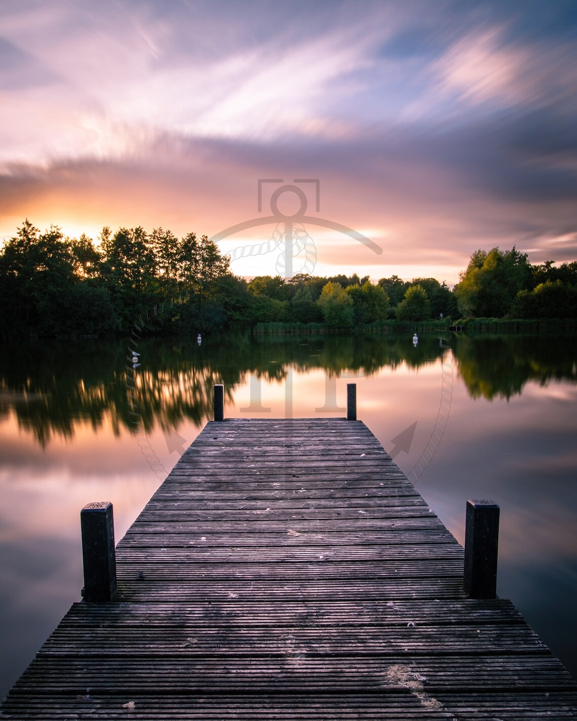Wooden Pier Lake Sunset Purple Sky Mirror Still Water Poster - Image 3