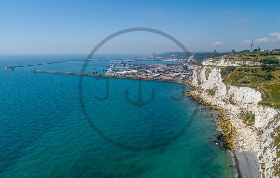 White Cliffs of Dover and Dover Harbor Aerial Seascape Poster - Image 3