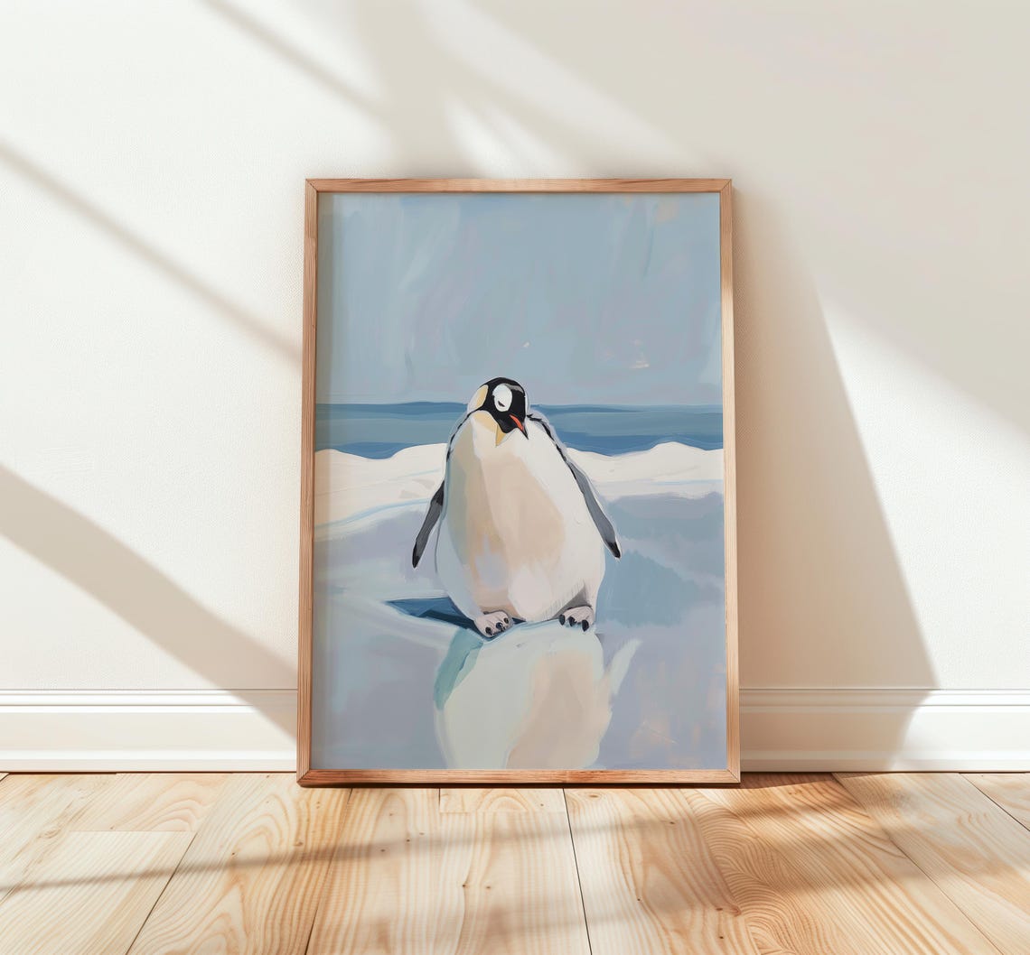 Sweet Pastel Penguin on Ice Minimalist Arctic Wildlife Art Poster