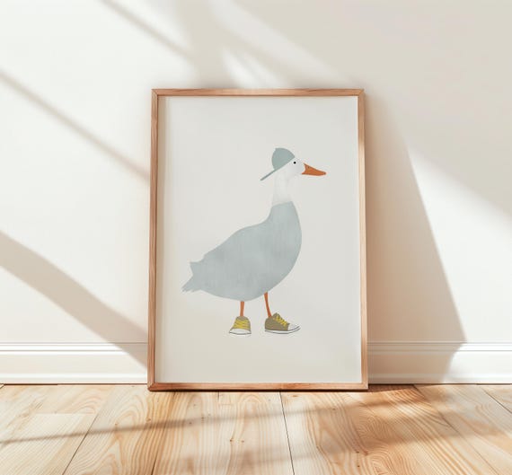 Quirky Goose Art Print Playful Animal Wall Decor Silly In Sneakers Unique Nursery Fun Design 92