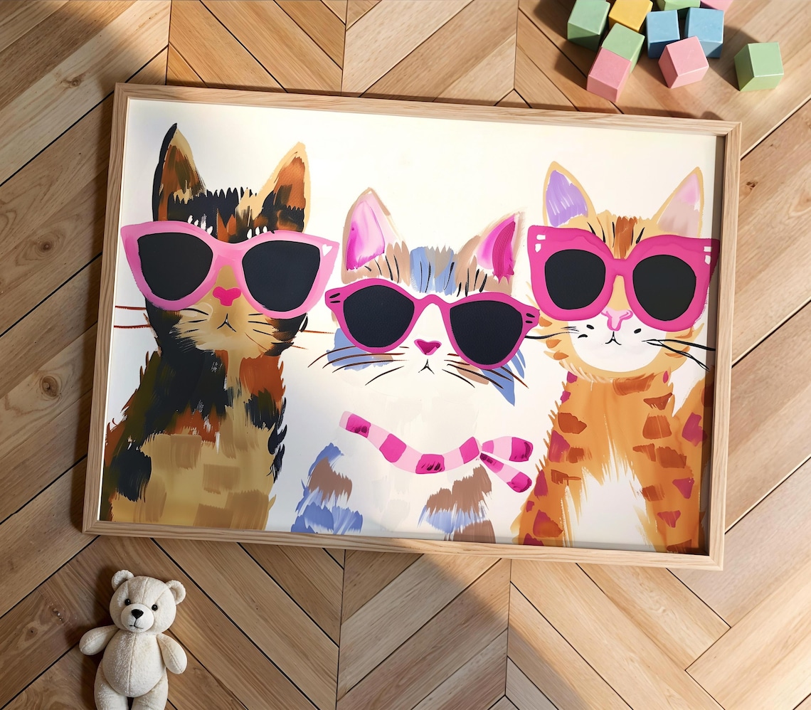 Funny Cat Wall Art, Modern Pet Poster
