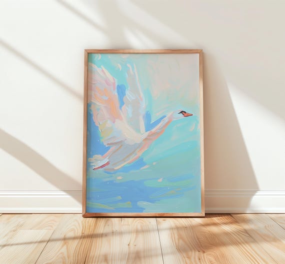 Dreamy Pastel Swan Nursery Art Soft Pink And Ivory Watercolor Baby Room Decor Wall Serene Starry Sky Painting 261