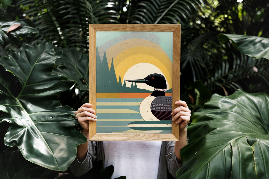 Vintage Loon Print, Minnesota Lake House Art - Image 4