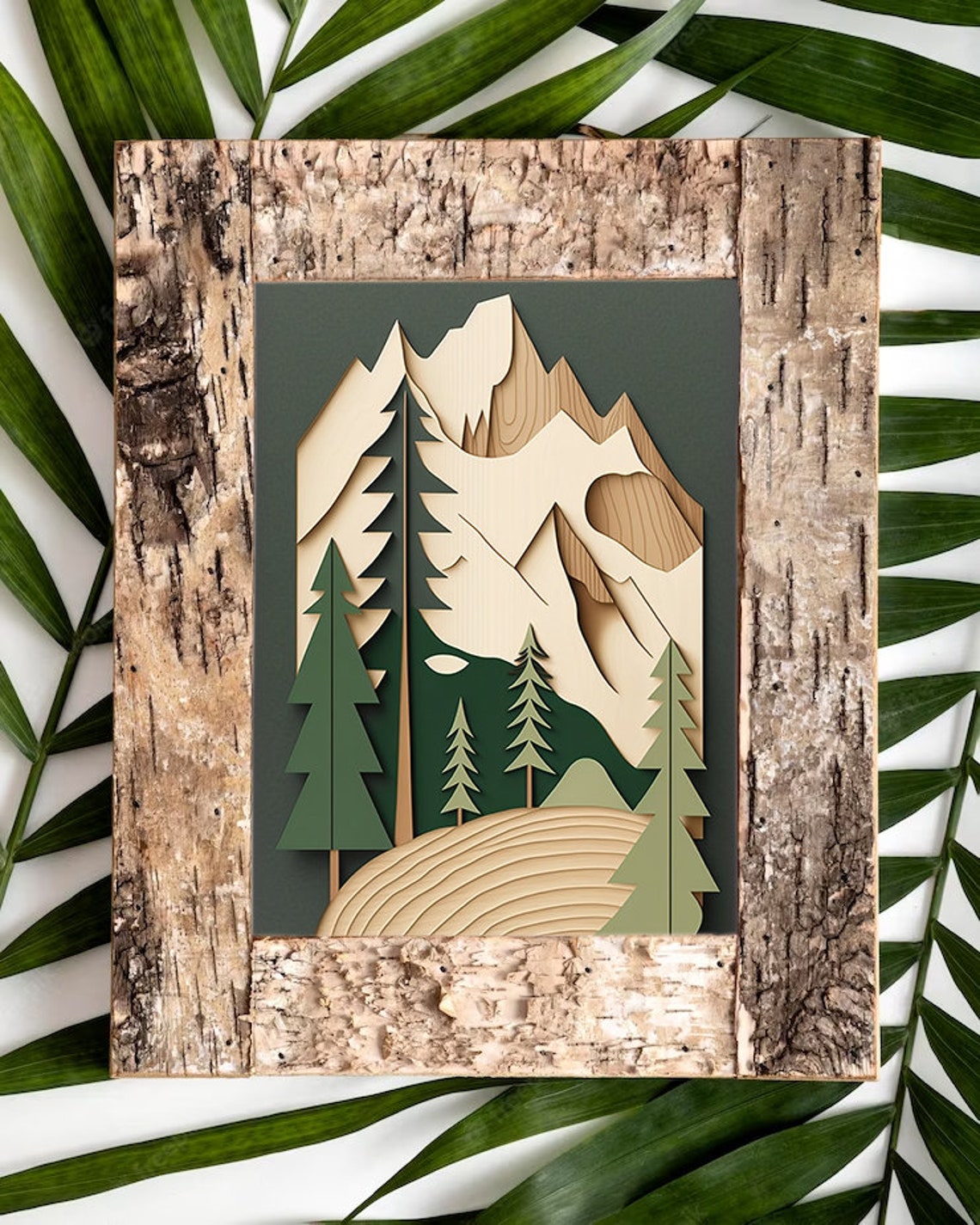Layered Wood Style Mountain Pines Rustic Modern Nature Poster - Image 2