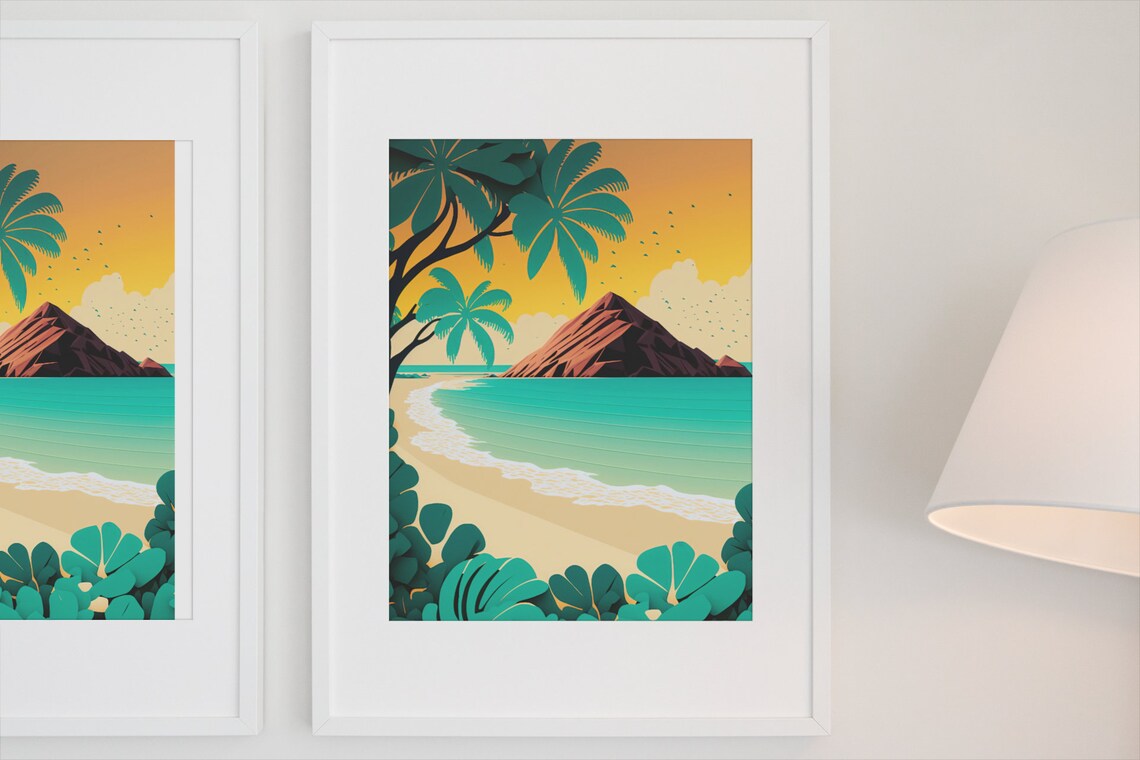 Tropical Beach Island Palm Trees Vintage Travel Style Art Poster - Image 4